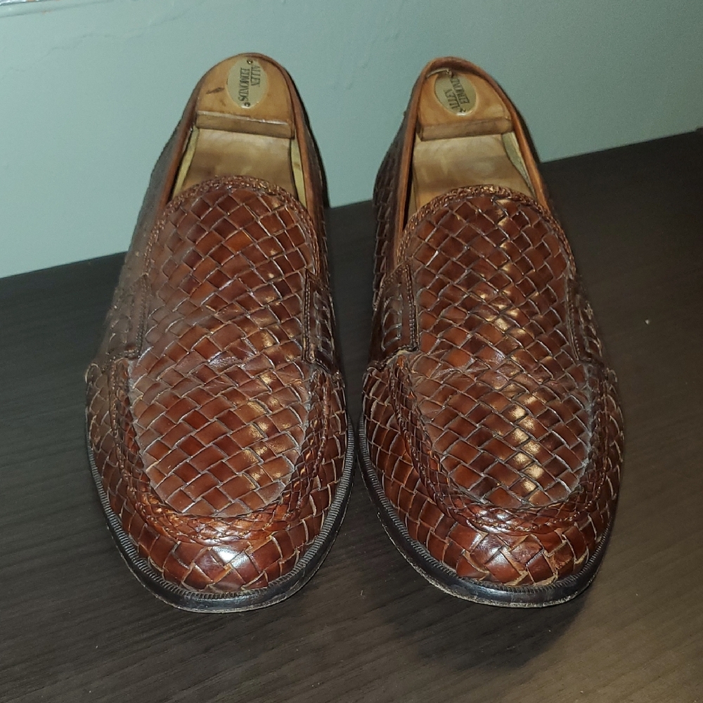 Johnston & Murphy Chestnut Woven Leather Loafers